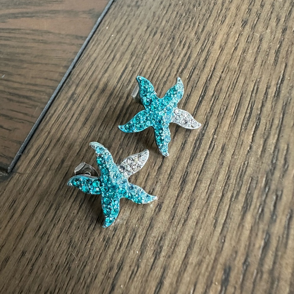 Source Unknown Starfish Earrings - Turquoise and Silver